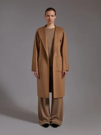 Cappotto cardigan midi in cashmere, color cammello