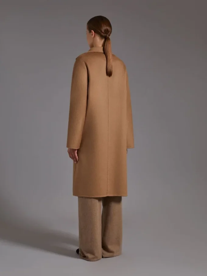 Cappotto cardigan midi in cashmere, color cammello