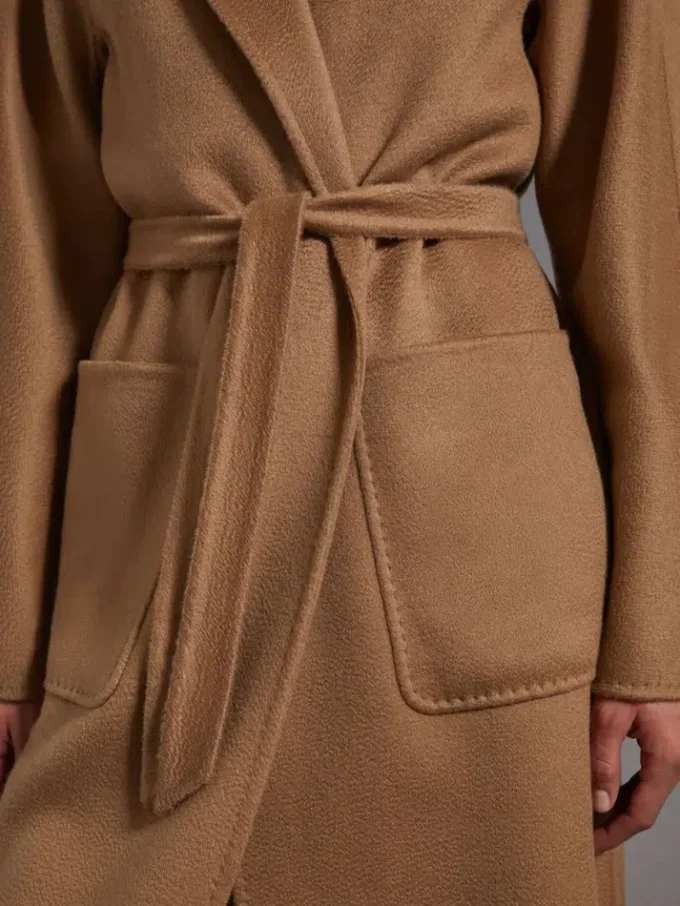Cappotto cardigan midi in cashmere, color cammello