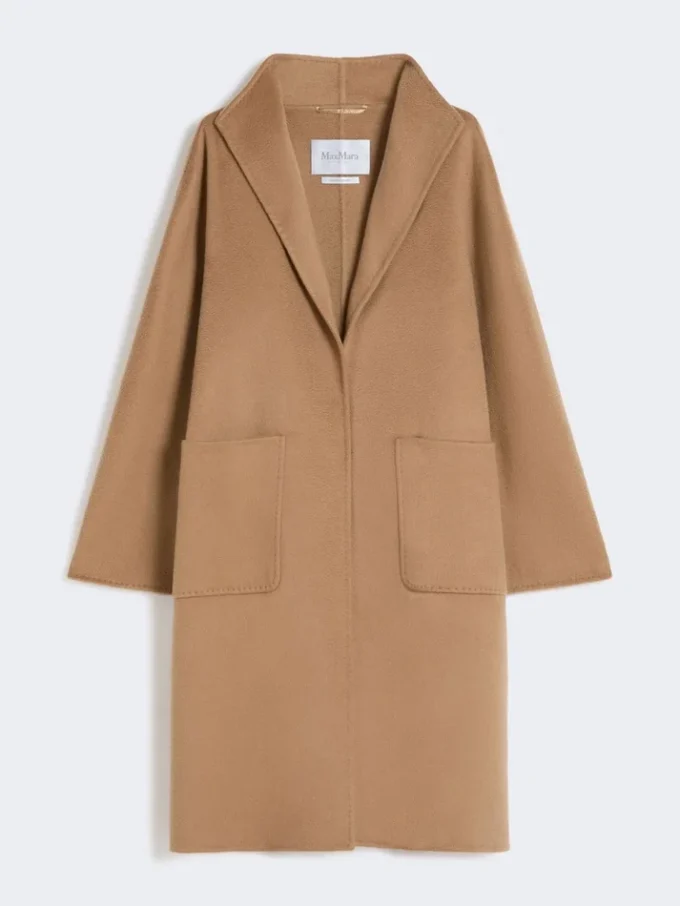 Cappotto cardigan midi in cashmere, color cammello