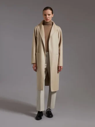 Cappotto cardigan midi in cashmere, sabbia