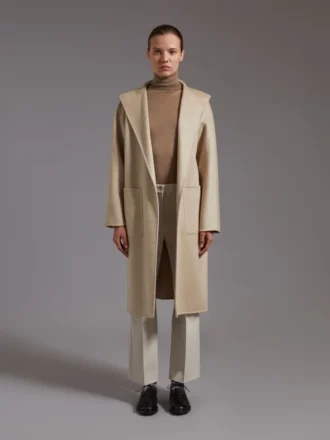 Cappotto cardigan midi in cashmere, sabbia