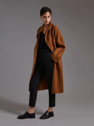 Cappotto cardigan midi in cashmere, tabacco