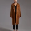 Cappotto cardigan midi in cashmere, tabacco