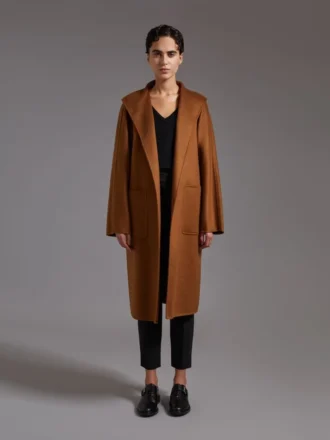 Cappotto cardigan midi in cashmere, tabacco
