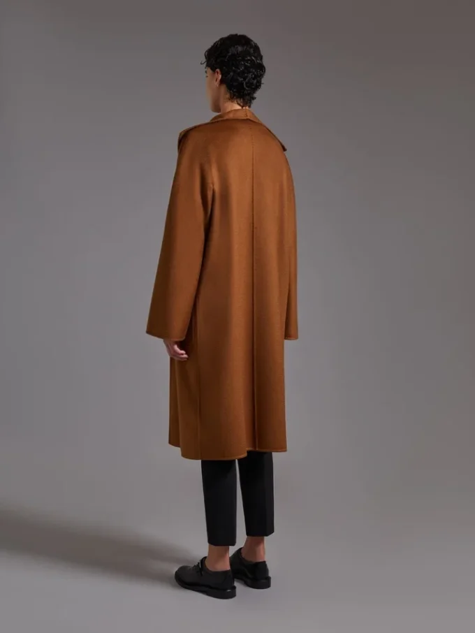 Cappotto cardigan midi in cashmere, tabacco