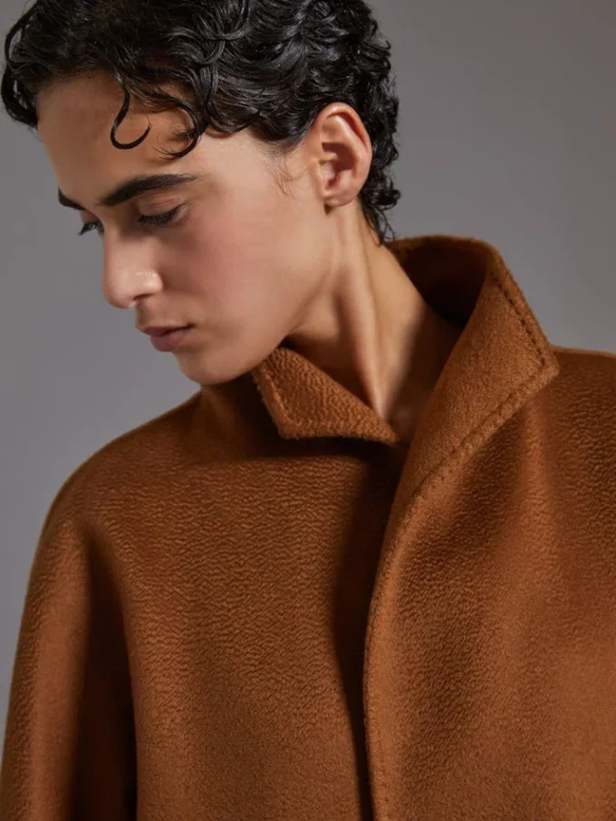 Cappotto cardigan midi in cashmere, tabacco