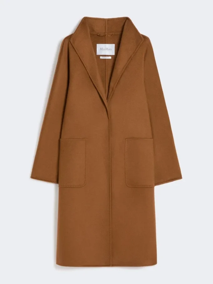 Cappotto cardigan midi in cashmere, tabacco