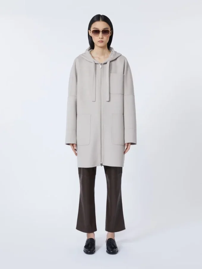 Cappotto con cappuccio in lana Double Face, beige Cappotto con cappuccio in lana Double Face, beige