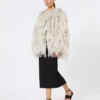 Cappotto corto con petali in organza stampata, grigio perla Cappotto corto con petali in organza stampata, grigio perla