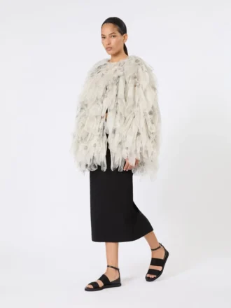 Cappotto corto con petali in organza stampata, grigio perla