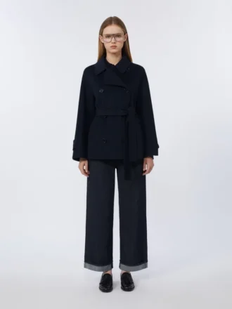 Cappotto corto doppiopetto in Pure Wool, blu notte