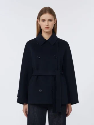Cappotto corto doppiopetto in Pure Wool, blu notte
