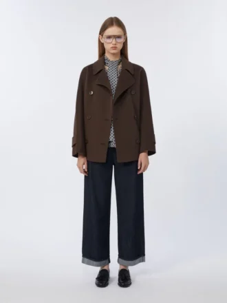Cappotto corto doppiopetto in Pure Wool, color cioccolato