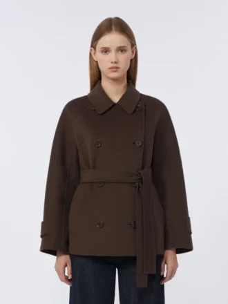 Cappotto corto doppiopetto in Pure Wool, color cioccolato