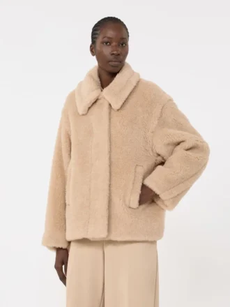 Cappotto corto in alpaca e lana, albino