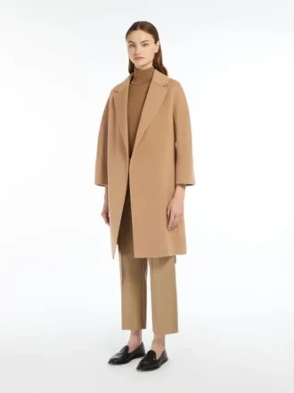 Cappotto corto in lana Double Face, color cammello
