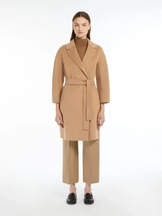 Cappotto corto in lana Double Face, color cammello