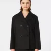 Cappotto da marinaio in cotone e lino a trama intrecciata, nero Cappotto da marinaio in cotone e lino a trama intrecciata, nero