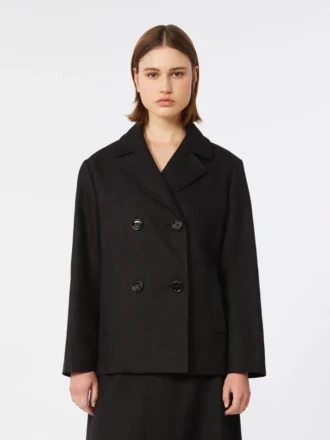Cappotto da marinaio in cotone e lino a trama intrecciata, nero