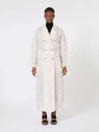 Cappotto doppiopetto in jacquard fil coupa, sabbia