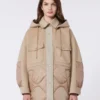 Cappotto imbottito in lana e nylon double-face, color cammello