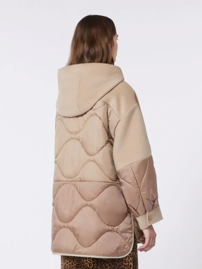 Cappotto imbottito in lana e nylon double-face, color cammello