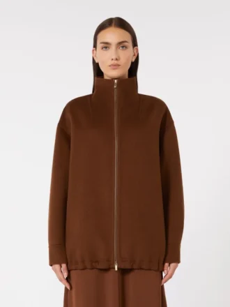 Cappotto in lana, cashmere e seta, color cioccolato