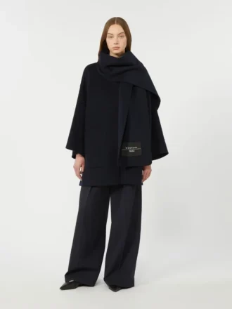 Cappotto in misto lana con sciarpa, blu navy