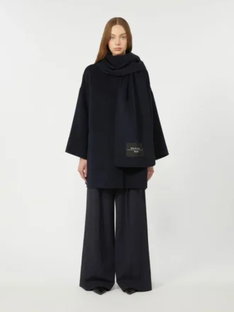 Cappotto in misto lana con sciarpa, blu navy