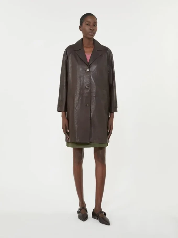 Cappotto in pelle nappa, marrone