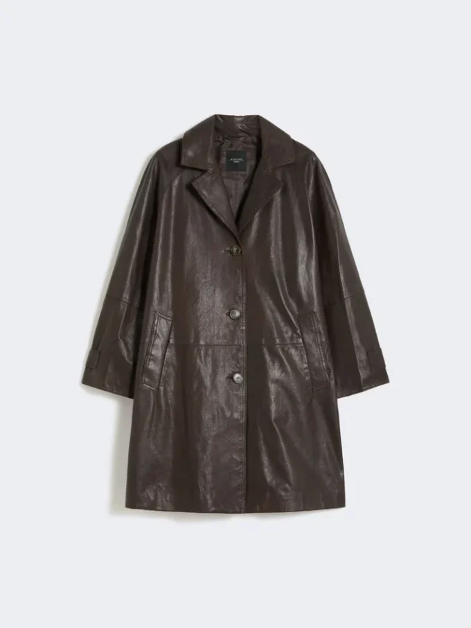 Cappotto in pelle nappa, marrone