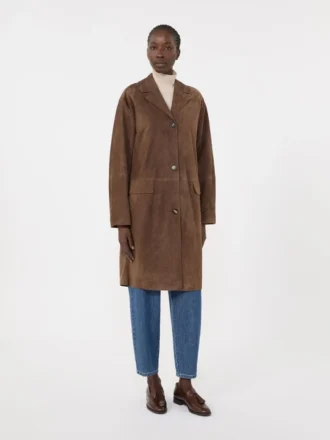 Cappotto in pelle scamosciata, marrone