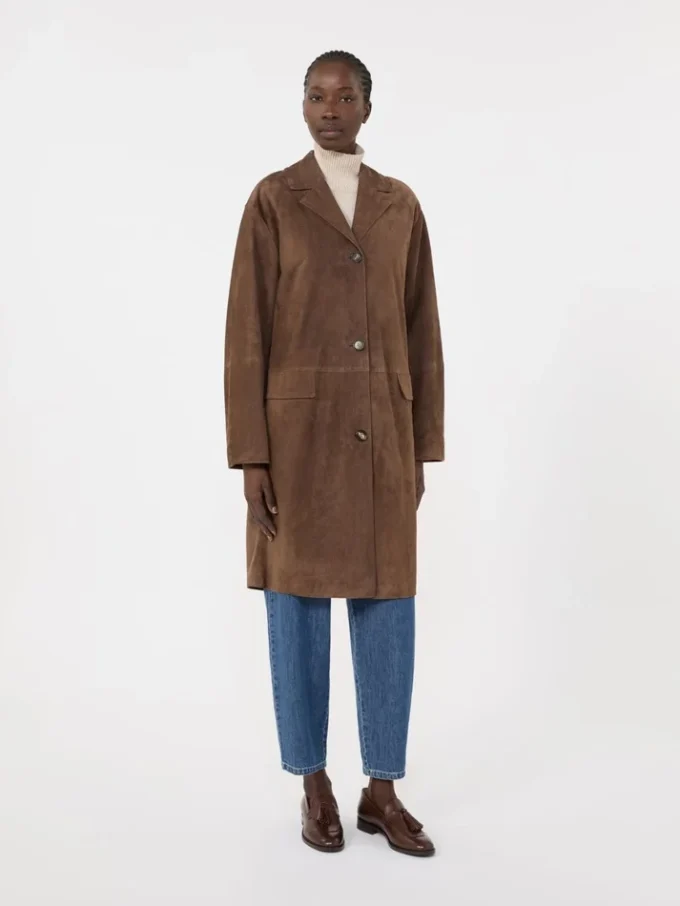 Cappotto in pelle scamosciata, marrone