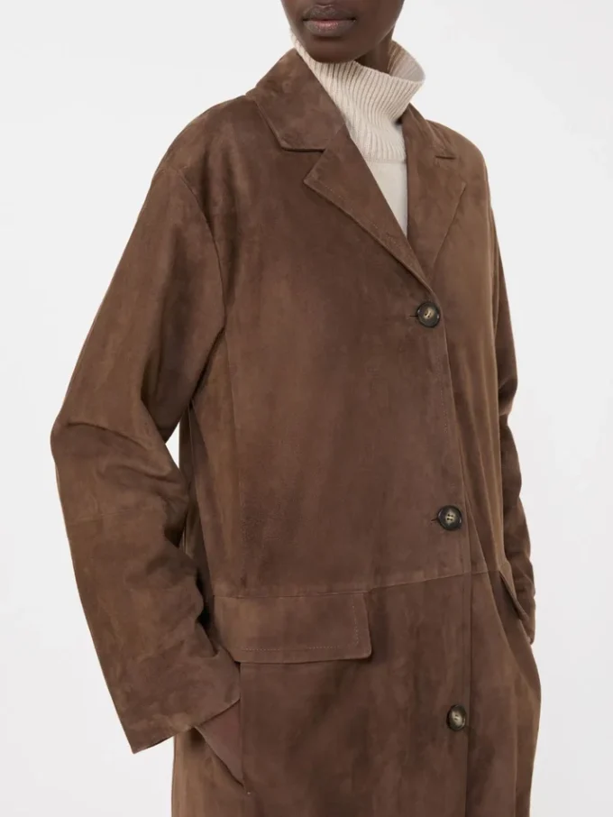 Cappotto in pelle scamosciata, marrone