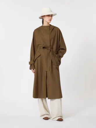 Cappotto lungo in gabardine di lana idrorepellente, marrone