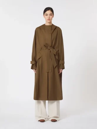 Cappotto lungo in gabardine di lana idrorepellente, marrone