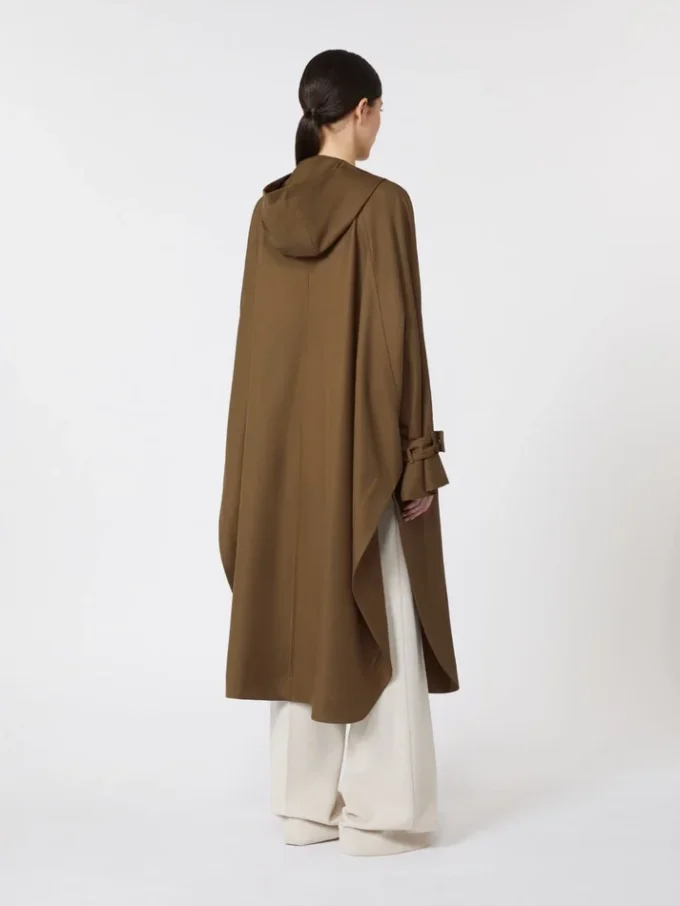 Cappotto lungo in gabardine di lana idrorepellente, marrone