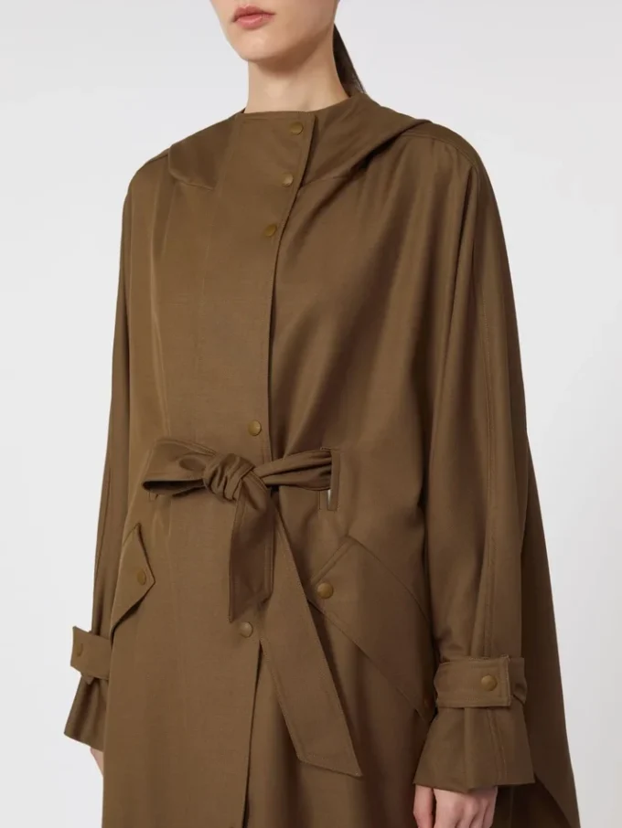 Cappotto lungo in gabardine di lana idrorepellente, marrone