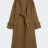 Cappotto lungo in gabardine di lana idrorepellente, marrone