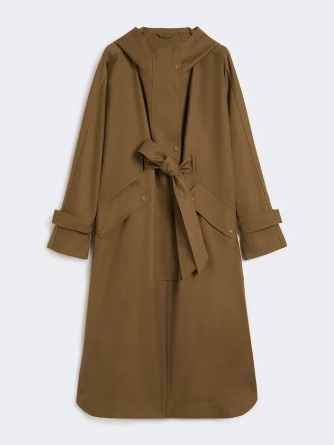 Cappotto lungo in gabardine di lana idrorepellente, marrone