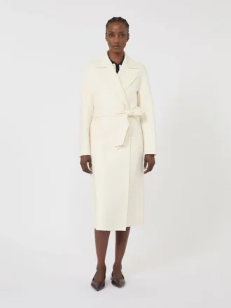Cappotto lungo in lana, cashmere e seta, bianco