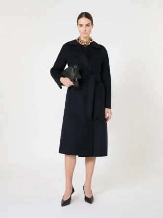 Cappotto lungo in lana, cashmere e seta, blu navy