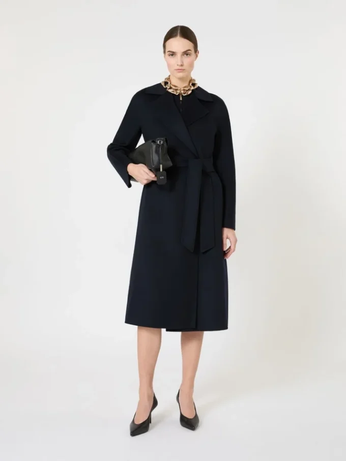 Cappotto lungo in lana, cashmere e seta, blu navy Cappotto lungo in lana, cashmere e seta, blu navy