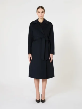 Cappotto lungo in lana, cashmere e seta, blu navy