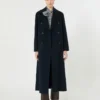 Cappotto lungo in lana con dettaglio a mezza cintura, blu notte Cappotto lungo in lana con dettaglio a mezza cintura, blu notte