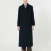 Cappotto lungo in lana con dettaglio a mezza cintura, blu notte Cappotto lungo in lana con dettaglio a mezza cintura, blu notte
