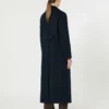 Cappotto lungo in lana con dettaglio a mezza cintura, blu notte Cappotto lungo in lana con dettaglio a mezza cintura, blu notte