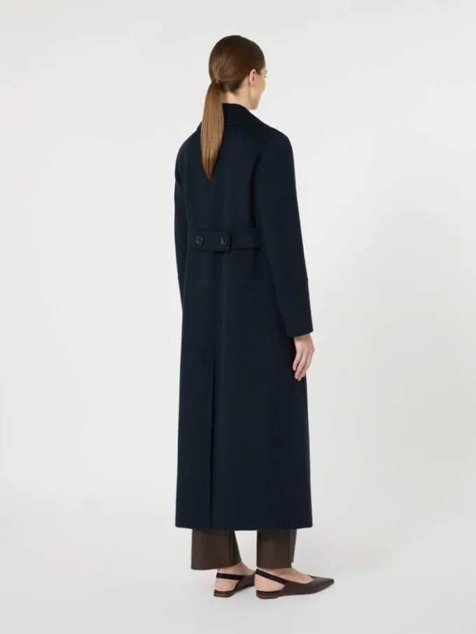 Cappotto lungo in lana con dettaglio a mezza cintura, blu notte Cappotto lungo in lana con dettaglio a mezza cintura, blu notte