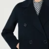 Cappotto lungo in lana con dettaglio a mezza cintura, blu notte Cappotto lungo in lana con dettaglio a mezza cintura, blu notte